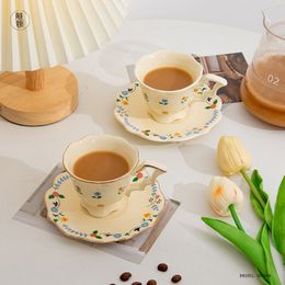Ceramic Cup Home Floral Coffee Cup and Saucer Set