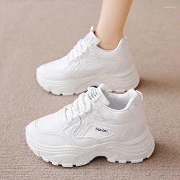 Casual Shoes White Chunky Platform Sneakers For Women Spring Pu Leather Lace-Up Vulcanize Woman Thick Sole Non-Slip Trainers