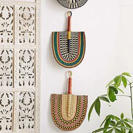 Decorative Figurines Straw Fan Grass Hand-Woven Practical Pendant Manual Paddle Hanging Living Room Bedroom Background Decoration