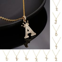 1PC English Letters Crown Pendant Necklace Zircon Alphabet Pendants Jewelry Gifts Women Men Hip Hop Punk Initial Name Necklaces 240422