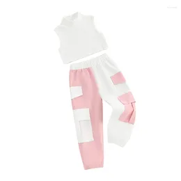 Clothing Sets Summer Kids Girl Clothes Sleeveless Turtleneck Tops Pants Outfit Pink White Set