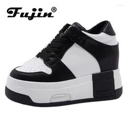 Casual Shoes Fujin 10cm Genuine Leather Leisure Apring Autumn Hidden Heels Platform Wedge Chunky Sneakers Vulcanize Breathable Summer Women