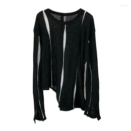 Women's Polos Spring And Autumn Asymmetric Design Contrast Colour Striped Sweater Top