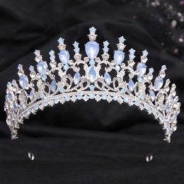 Tiaras Korean Wedding Opal Crystal Crown For Women Girls Hair Accessories Queen Bridal Tiaras Party Headwear Dress Headbands