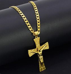 Solid 18k Yellow Fine Gold GF Jesus wide Charm Big Pendant 55*35mm with 24inch Miami Cuban Chain 600*5mm3922088