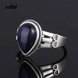 Band Rings Fashionable and Creative Design Water Drop Blue Sandstone Ring 925 Sterling Silver Ring Exquisite Jewellery Party Birthday Gift Q240427