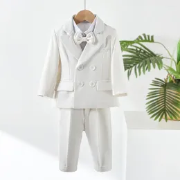 Clothing Sets White Dress For Boys 2024 Stylish Boy's Clothes Set Formal Outfit Kids Blazer Suspenders Pants 1 ST Birthday Party Banquet