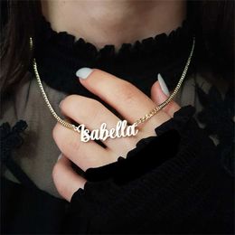 Pendant Necklaces New Personalised Womens Necklace Customised Name Stainless Steel Jewellery Gift Mens Gold Cuban Chain Necklace Para MujerWX