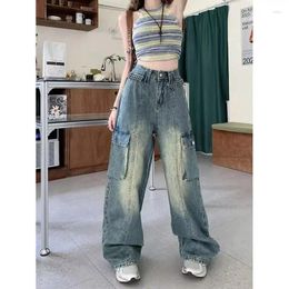 Women's Jeans Y2K Style Niche Loose Washed Wide-Leg Straight High-Waisted Trousers Pants