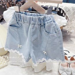 Trousers Girls Jeans Shorts 2024 Summer And Spring Korean Style Baby Bow Fashion Children Jean Pant