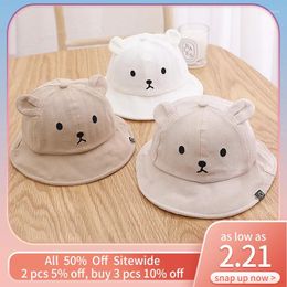 Hair Accessories Cute Bear Embroidery Baby Bucket Hat With Ear Spring Summer Outdoor Casual Kids Sun Soft Cotton Cartoon Infant Fisherman