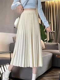 Skirts Women Elastic Summer Fashion Pleated Skirt High Waisted Mid Length A-line Long Gothic Mujer Dance
