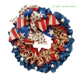 Decorative Flowers R3MA Independence Day Wreath Burlap Patriotic For Front Door Wedding Christmas