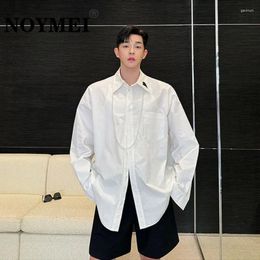 Men's Casual Shirts NOYMEI Personality All-match Silhouette 2024 Summer Long Sleeve Love Embroidery Shirt White Korean Style Fashion Male