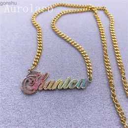 Pendant Necklaces AurolaCo Customised Name Necklace Bling Name Necklace Colourful Sticker Necklace Stainless Steel Cuban Chain Necklace Jewellery GiftsWX