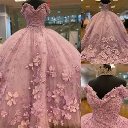 Wedding Beaded Ballgown Gown Pink Bridal Dresses With 3D Floral Applique Sweep Train Sweetheart Neckline Tulle Plus Size Custom Made Vestido De Novia