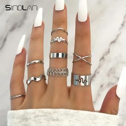 Cluster Rings Sindlan 9Pcs Punk Silver Colour Snake Matching For Women Vintage Gemometric Set Boho Couple Emo Jewellery Anillos Mujer Bague