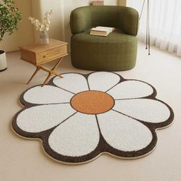 Carpets French Cream Style Rugs for Bedroom Round Flower Bedside Rug Soft Non-slip Dressing Table Mat Large Area Carpets for Living Room