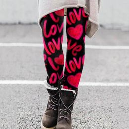 Women's Leggings Love Print Women Boot Leggins Pants Elastic Slim Fit Push Up In & Capris Workout Casual Cotton Trousers Seamless