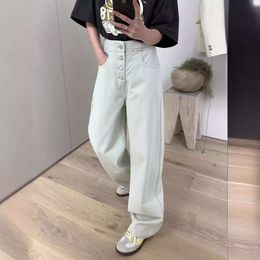 Summer Four breasted Design Curved Knife Pants for Women 2024 New High Waist Jeans