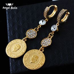 Gold Colour Muslim Islamic Coin Earrings for Women/Girls Iran Persian Turkish Jewellery Drop Earring Arab Coins Middle East 240410