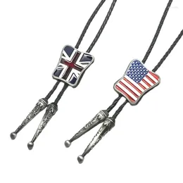 Bow Ties Carving Flags Leather Necktie Bolo Tie Cowboy Punk Western Necklace