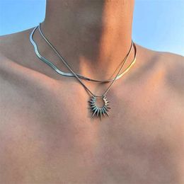 Double layered titanium steel sun necklace with a male niche design high-end and non fading snake bone chain female collarbone chain