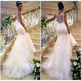 Koronkowa suknia syrena sukienki ślubne wspaniałe aplikacje ślubne iluzja