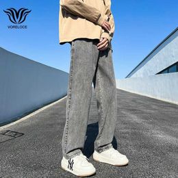 Men's Jeans Mens denim wide leg pants Korean straight loose jeans Street hip-hop daily casual tent Trousers black Grey blue Q240427