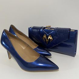 Dress Shoes Pretty High Heel And Bag To Match Blue Latest Design With Good Quality Classic Pumps Set For Wedding Party