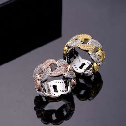 Ins Iced Out Cuban Ring Mens Prong Setting Gold Silver Colour Jewellery Diamond Real Plated Full Zircon Hip Hop