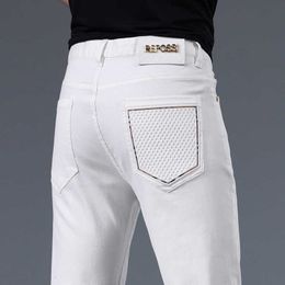 Pure Summer White Cropped Jeans Mens Trend 2023 Slim Fit Small Leg Pants Korean Version Trendy