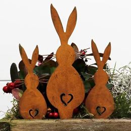 Decorations Rusty Bunny Decorative Sign Easter Iron Bunny Shape Planter Garden Signs Stake Vintage Rabbit Patio Decorations