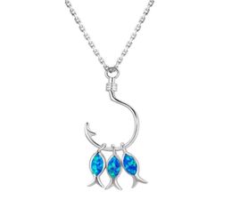 Pendant Necklaces Blue Fire Opal Three Fish Hook Necklace For Gift3030315