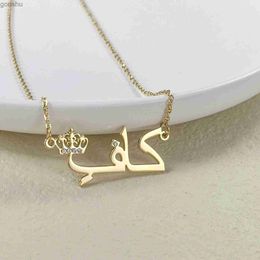 Pendant Necklaces Personalized Arabic Crown Dot Diamond Name Necklace Stainless Steel 18K Gold Plated Pendant Customized Womens Exquisite GiftWX