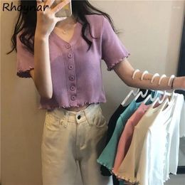 Women's Knits Crop Cardigan Women V-neck Knitwear Summer 6-Colors Thin Slim Sweet Girls Vintage Harajuku Clothing Kpop Fashion Streetwear