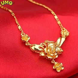 Pendant Necklaces Silver Creek Rose Colour Plated 100% True Gold 24k 999 Necklace Womens Gold Plated Decorative Gift for Girlfriend Pure 18K JewelryWX