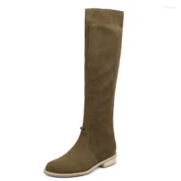 Boots Autumn Winter Women Knee High Concise Office Ladies Casual Low Heels Comfortable Shoes Woman Cow Suede Leather