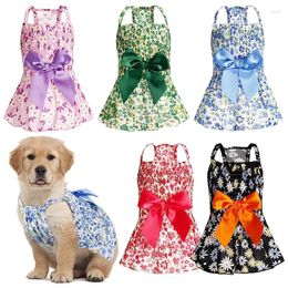 Dog Apparel Bowknot Puppy Princess Dress Summer Floral Skirt For Chihuahua Pomeranian Small Dogs Cats Slip Pet Costumes