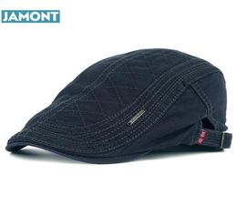 JAMONT New Autumn Cotton Berets Caps For Men Casual Peaked Caps grid embroidery Berets Hats Casquette Cap9269964