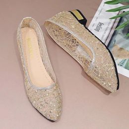 Casual Shoes Breathable Shallow Ballet 2024 Women Woman Flats Slip On Gold Silver Mesh Hollow Fashion Plus Size