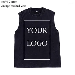 Men's Tank Tops DIY Customise Cotton Vintage Washed Vest 230Gsm High Qualtity Hip Hop Streetwear Custom Logo/Picture/ Sleeveless