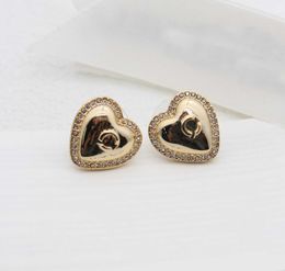 2024 Luxury quality charm heart shape stud earring with diamond in 18k gold plated have stamp box PS3516B