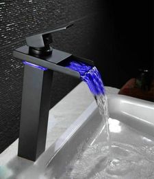 106quot Black Water Powered LED Faucet Bathroom Basin Faucet Brass Mixer Tap Waterfall Faucets Cold Crane Basin Tap3091835