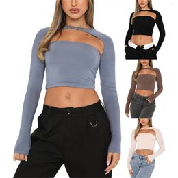 Women's T Shirts Fashion Trend Spring Summer Slim Crop Tops Sexy Solid Color Long Sleeve Hollow Out Clubwear T-shirt