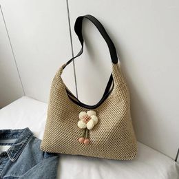 Evening Bags Elegant Flower Decor Shoulder Bag Straw Casual Tote Large Capacity Lady Handbags Travel Beach Underarm