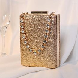 Evening Bags Women's Rhineston Bag Crystal Diamond Clutch Chain Hand Hold Silver Small Square Handbag Gold Fancy Party Female Purses