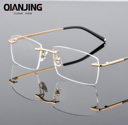 QianJing Alloy Rimless Optical Eyeglasses Rimless Spectacle Frame Men Gents Frameless Clear Glasses Gold Prescription Eyewear5158498