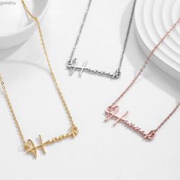 Pendant Necklaces Personalized Handwritten Name Necklace Customized Handmade Stainless Steel Name Plate Gold Necklace Mothers Day GiftWX