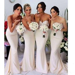 Kości z kości słoniowej Bridemaid Sexy New Mermaid Sukienka bez ramiączek długa długość podłogi Wedding Bride Sukienki na imprezę Suknie Maid of Honor Suknia poniżej 100 ES